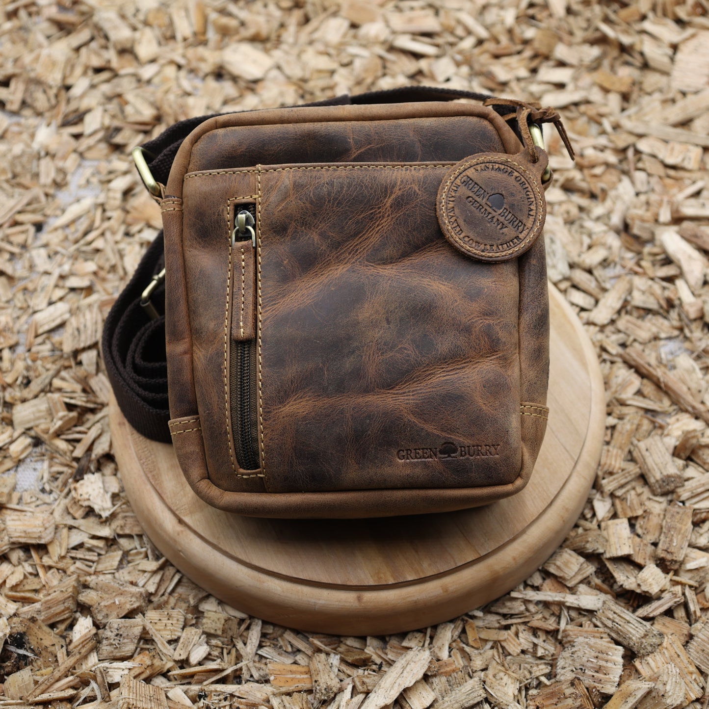 Leder Umhängetasche vintage 18x21cm antikbraun GREENBURRY