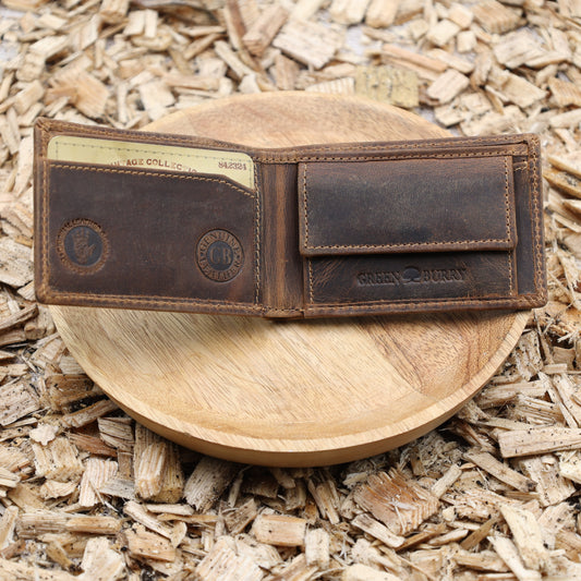 Leder Geldbörse klein geöffnet 2 Kartenfächer Scheinfach Einstecktücher Kleingeldfach