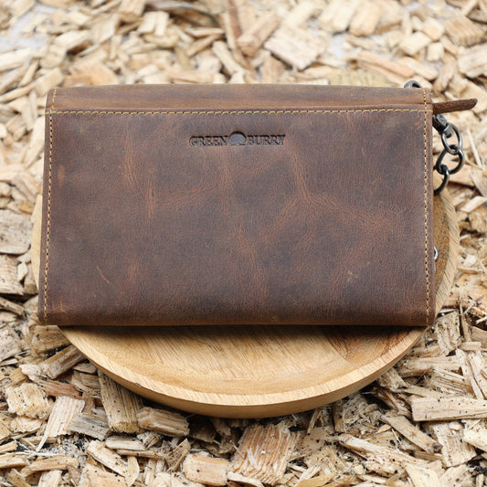 "Leder Geldbörse groß geöffnet 3 Kartenfächer Sichtfenster 4 Scheinfächer Vintage"