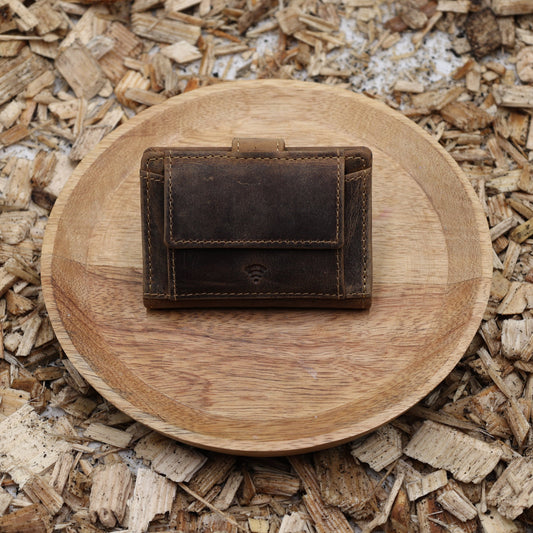 "Kartenetui Leder RFID geöffnet sehbares Kartenfach Elastikband 6 Karten"