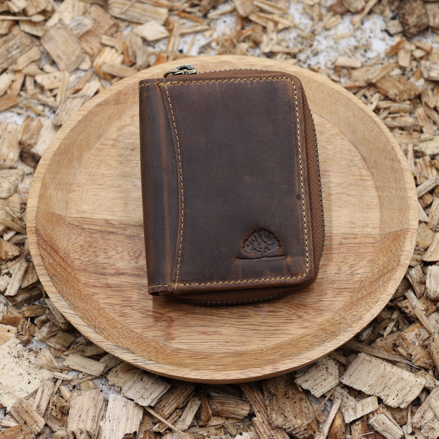 "Geldbörse Leder braun 8.5x10cm Vintage Reißverschluss antikbraun kompakt"