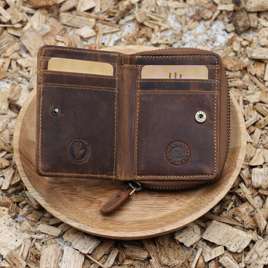 "Leder Geldbörse geöffnet 4 Kartenfächer 2 Einstecktücher Scheinfach Vintage"