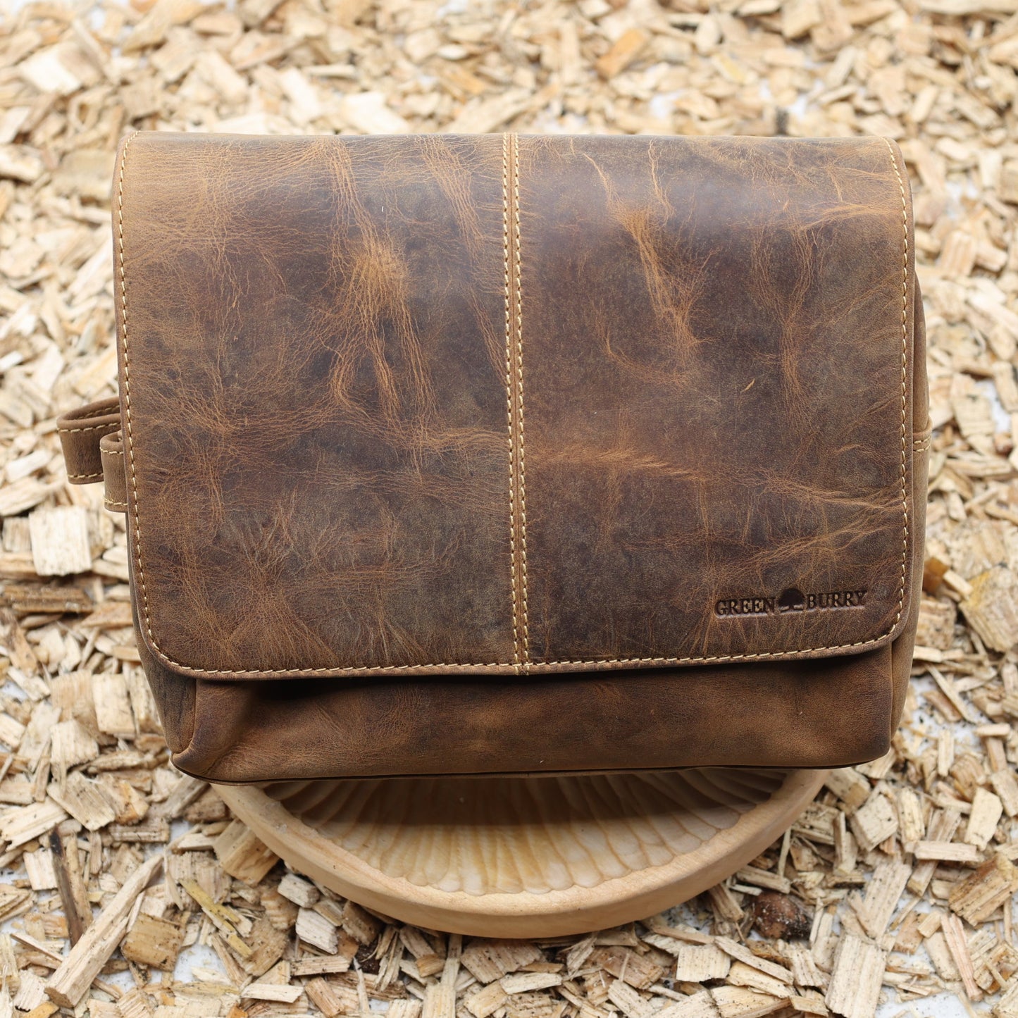 "Hänge Kulturbeutel Leder braun 27x20cm Vintage Greenburry Aufhängehaken"