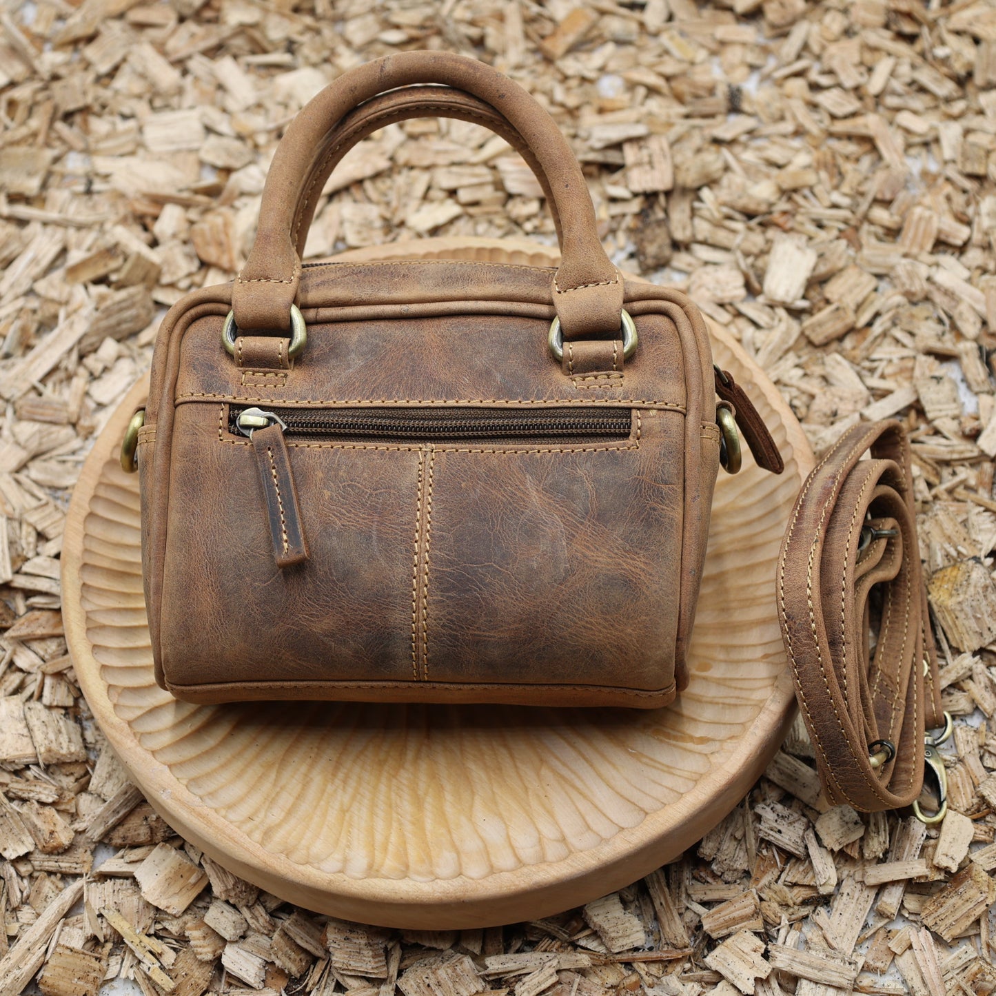 "Mini Umhängetasche Leder braun 20x16cm Vintage Greenburry kleine Handtasche"