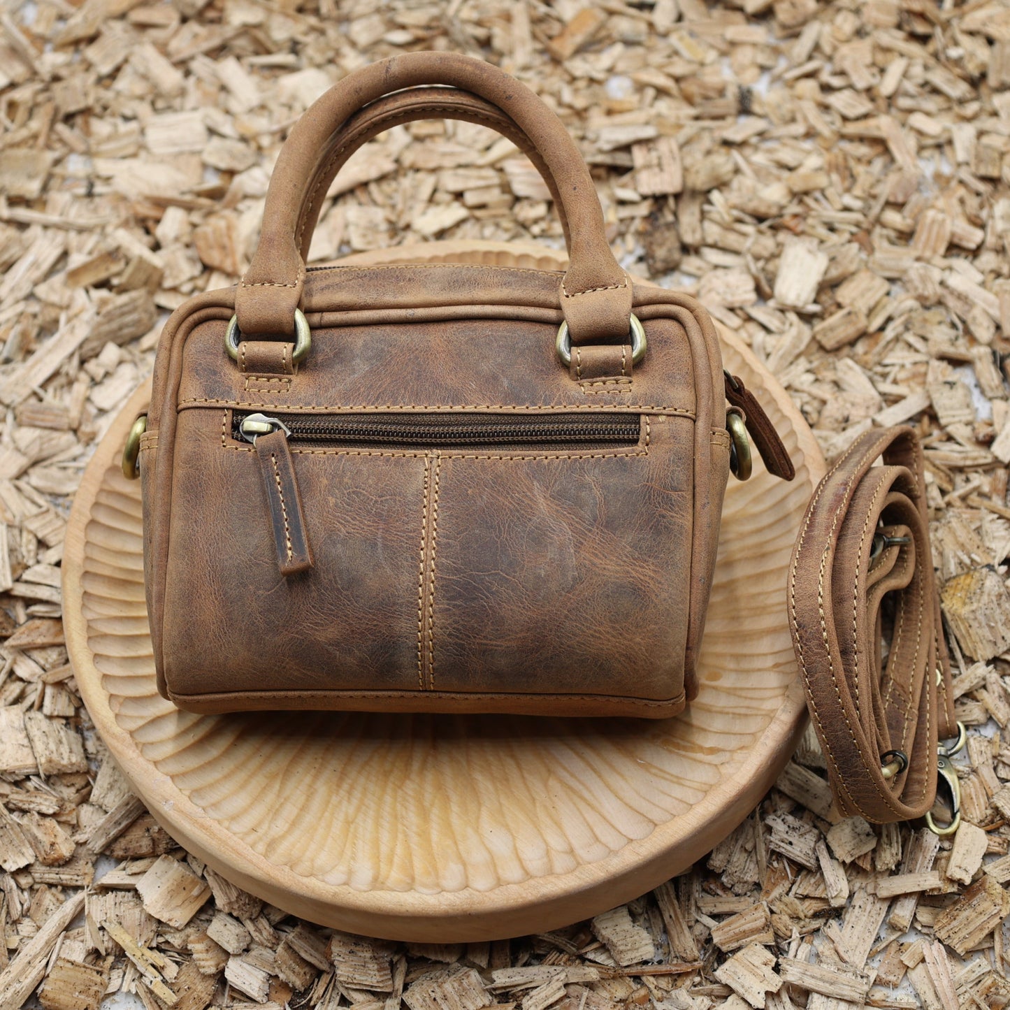"Mini Umhängetasche Leder braun 20x16cm Vintage Greenburry kleine Handtasche"