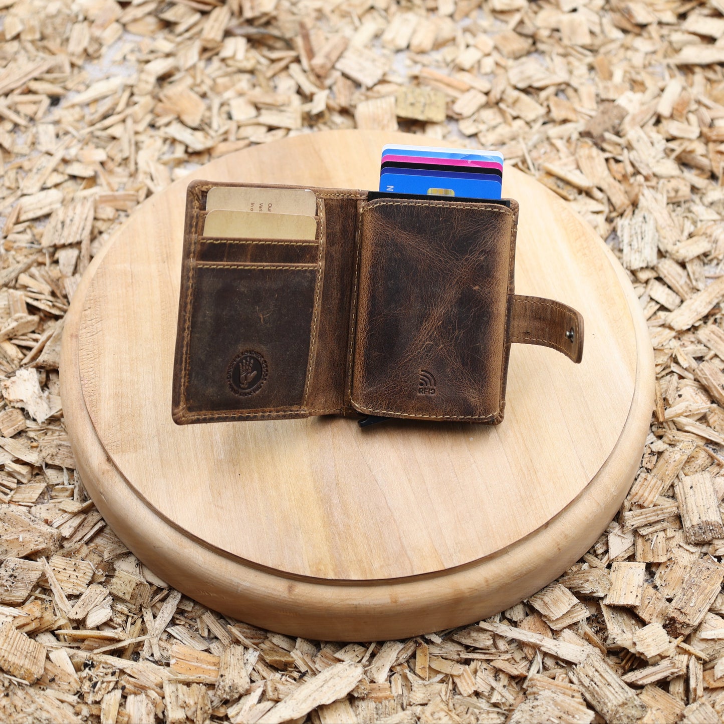 "Leder Card Slider Vintage 3 Kartenfächer Scheinfach Kleingeldfach Druckknopf"