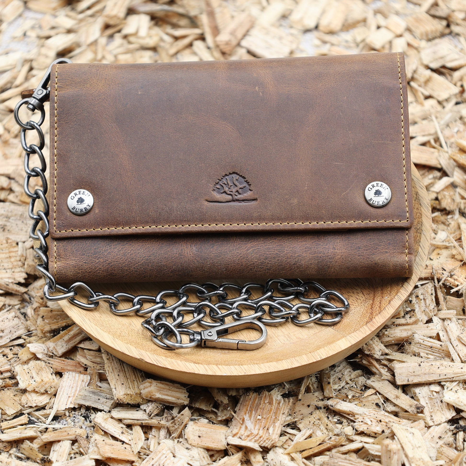 "Geldbörse Leder braun 17x10cm Vintage Kette antikbraun Greenburry Überschlag Druckknöpfe"
