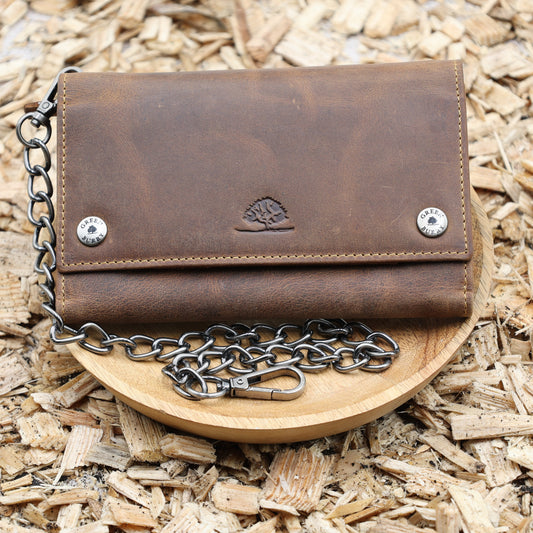"Geldbörse Leder braun 17x10cm Vintage Kette antikbraun Greenburry Überschlag Druckknöpfe"

