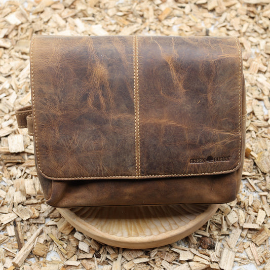 "Hänge Kulturbeutel Leder braun 27x20cm Vintage Greenburry Aufhängehaken"
