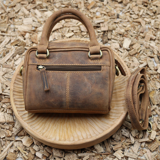 "Mini Umhängetasche Leder braun 20x16cm Vintage Greenburry kleine Handtasche"